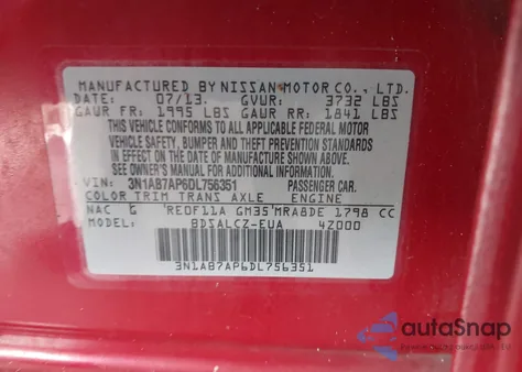 2013 Nissan Sentra S from USA, damaged, VIN 3N1AB7AP6DL756351
